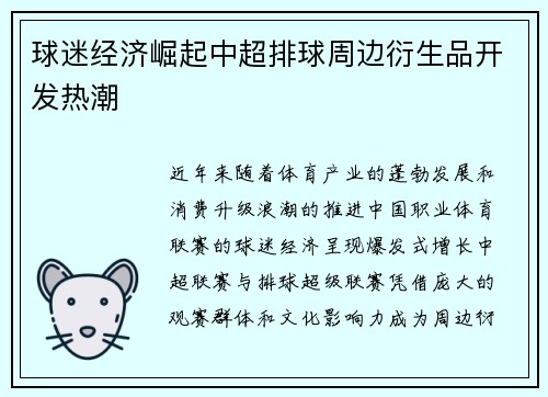 球迷经济崛起中超排球周边衍生品开发热潮